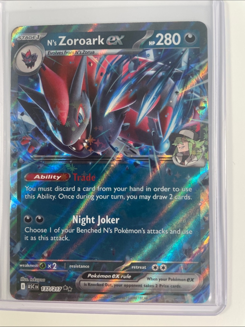 Pokemon N's Zoroark ex Holo Foil - Blue & Red Artwork